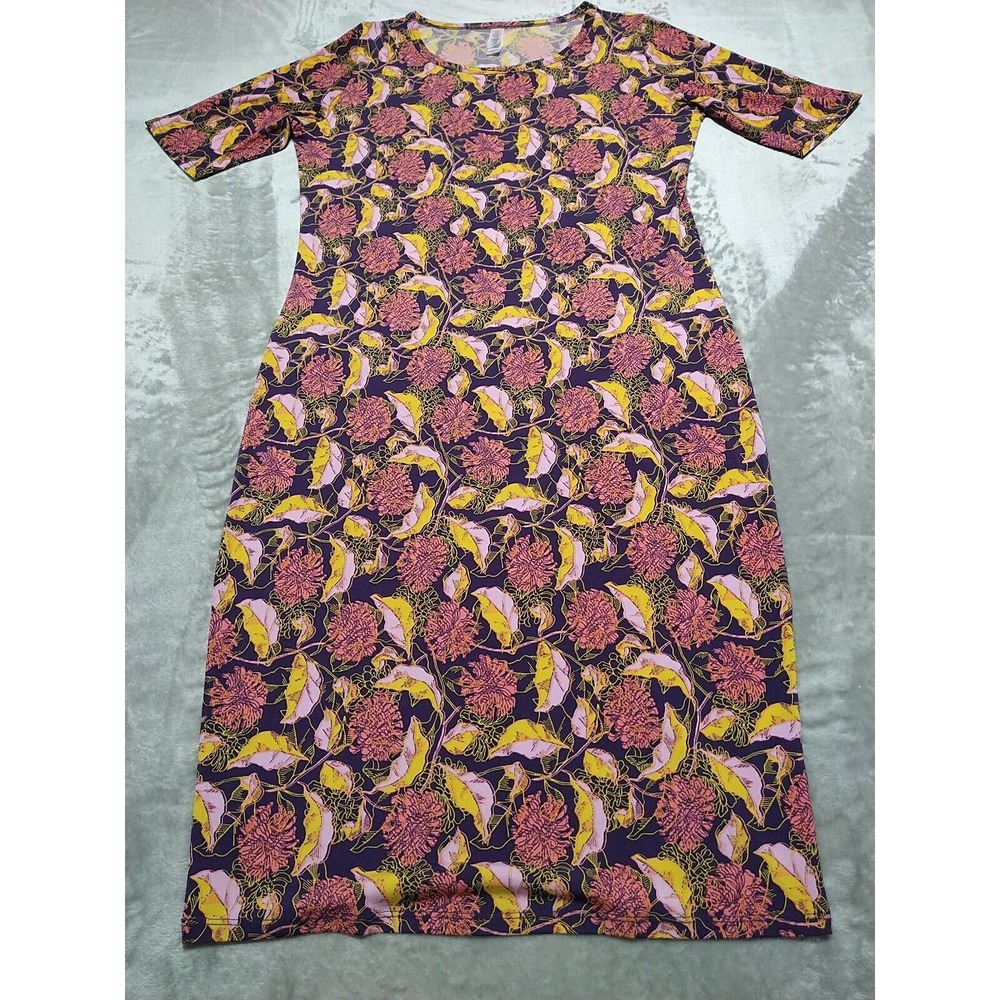 LuLaRoe Dress‎ Ladies M Black/Pink Floral Knee Stretch Comfort Short Sleeve